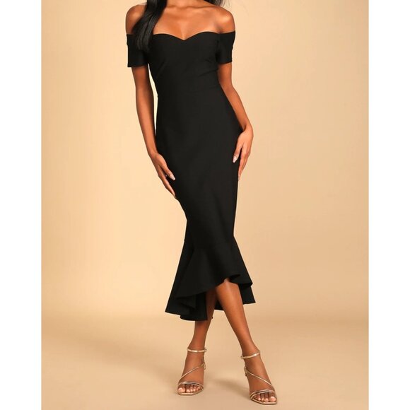 Lulus Dresses & Skirts - Lulus Women's Black How Much I care Black Off-the Shoulder Midi Dress Size XL